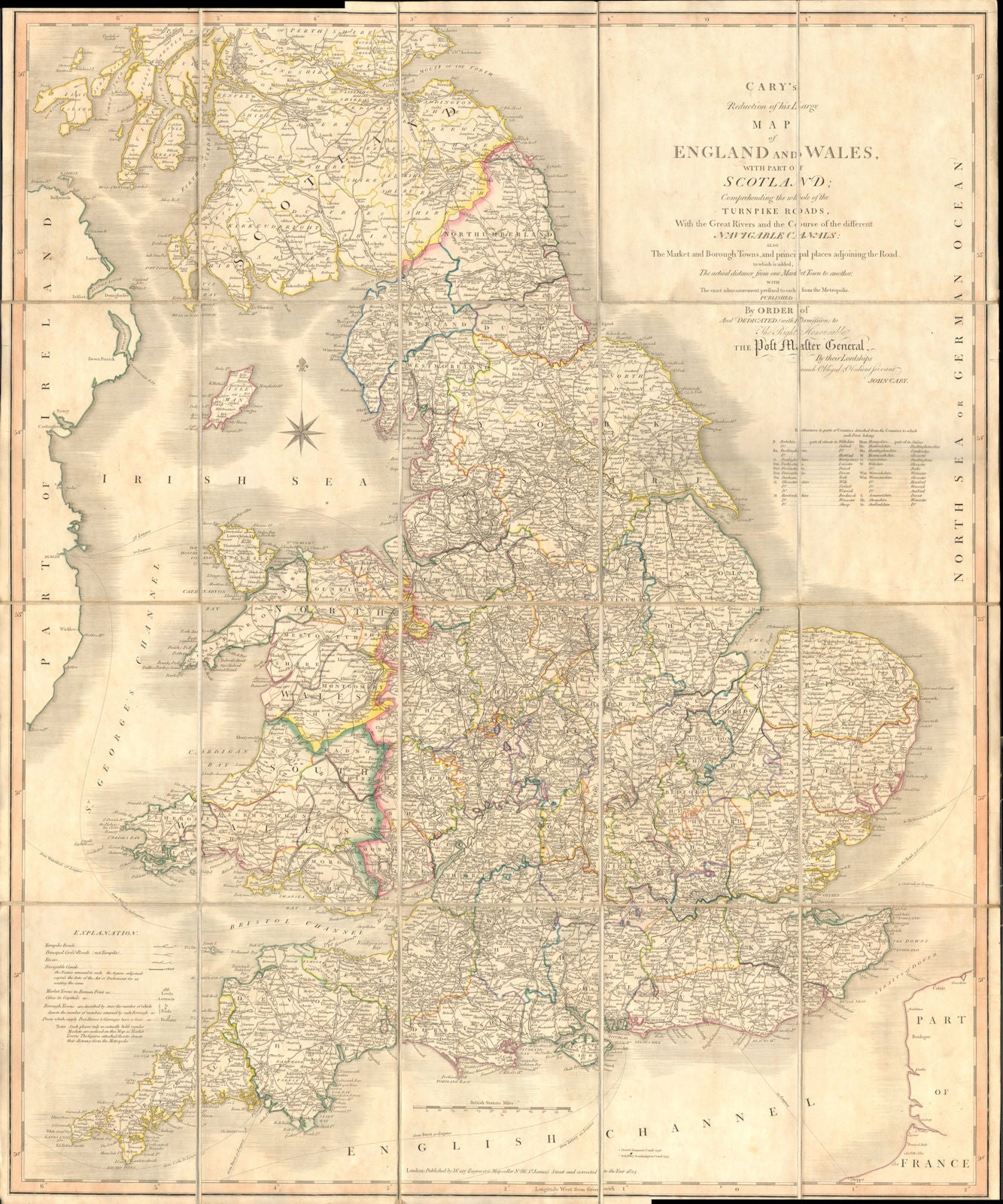 'Cary's reduction of his large map of England & Wales'. Turnpikes canals &c 1824